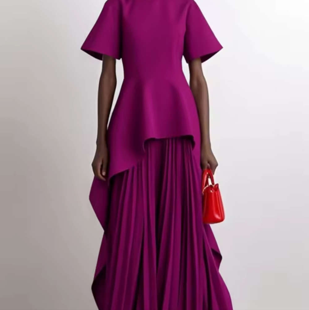 Women Vintage Solid Color Wedding BanquetMaxi Dresses 2025 Summer Short Sleeves - Picture 5 of 5